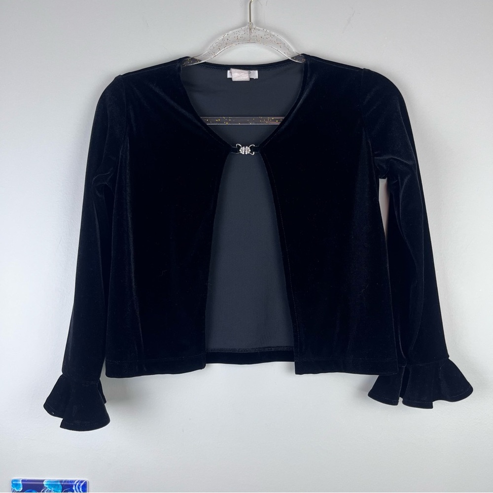Vintage Velvet Black Rhinestone Bling Cardigan Sweater 90s Dark Academia L/XL